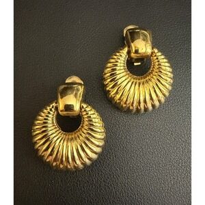 Vintage Earrings Door Knocker Glam 80s Gold Tone Clip Ons
